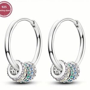 Sterling silver small hoop earrings/ colorful/Sterling silver & zirconia.